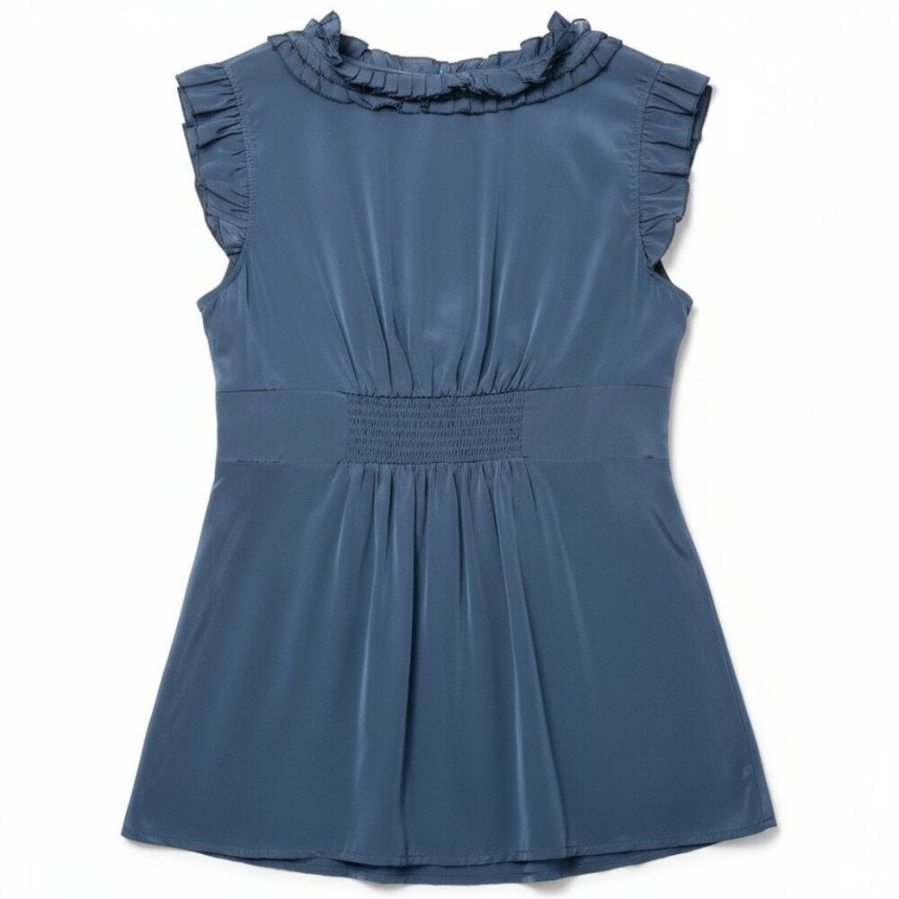 Venus Women's Size 14 Blue Gray Metallic Ruffle Collar Short Sleeve Top - Picture 4 of 8